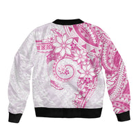 Polynesian Pattern With Plumeria Flowers Sleeve Zip Bomber Jacket Pink