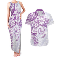 Polynesian Pattern With Plumeria Flowers Couples Matching Tank Maxi Dress and Hawaiian Shirt Purple LT05 Purple - Polynesian Pride