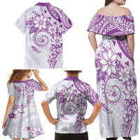 Polynesian Pattern With Plumeria Flowers Family Matching Off Shoulder Maxi Dress and Hawaiian Shirt Purple LT05 - Polynesian Pride