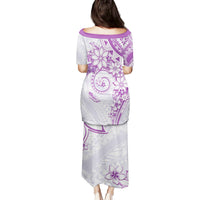 Polynesian Pattern With Plumeria Flowers Family Matching Puletasi and Hawaiian Shirt Purple LT05 - Polynesian Pride