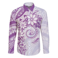 Polynesian Pattern With Plumeria Flowers Family Matching Tank Maxi Dress and Hawaiian Shirt Purple LT05 Dad's Shirt - Long Sleeve Purple - Polynesian Pride