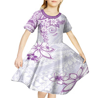 Polynesian Pattern With Plumeria Flowers Kid Short Sleeve Dress Purple