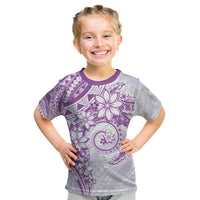 Polynesian Pattern With Plumeria Flowers Kid T Shirt Purple