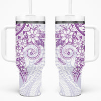 Purple Polynesian Pattern With Plumeria Flowers Tumbler With Handle