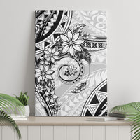 Polynesian Pattern With Plumeria Flowers Canvas Wall Art White