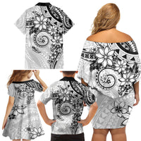 Polynesian Pattern With Plumeria Flowers Family Matching Off Shoulder Short Dress and Hawaiian Shirt White LT05 - Polynesian Pride