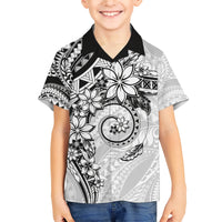 Polynesian Pattern With Plumeria Flowers Family Matching Short Sleeve Bodycon Dress and Hawaiian Shirt White LT05 Son's Shirt White - Polynesian Pride