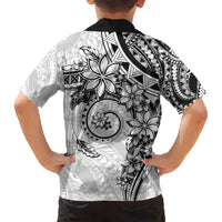 Polynesian Pattern With Plumeria Flowers Kid Hawaiian Shirt White