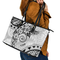 Polynesian Pattern With Plumeria Flowers Leather Tote Bag White LT05 - Polynesian Pride