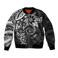 Polynesian Pattern With Plumeria Flowers Bomber Jacket Black