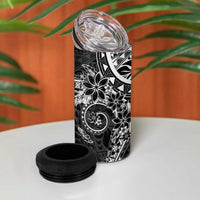 Black Polynesian Pattern With Plumeria Flowers 4 in 1 Can Cooler Tumbler