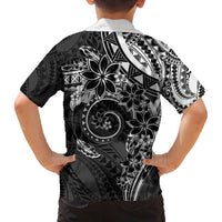 Polynesian Pattern With Plumeria Flowers Family Matching Off Shoulder Short Dress and Hawaiian Shirt Black LT05 - Polynesian Pride