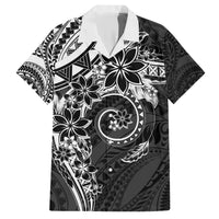 Polynesian Pattern With Plumeria Flowers Family Matching Short Sleeve Bodycon Dress and Hawaiian Shirt Black LT05 Dad's Shirt - Short Sleeve Black - Polynesian Pride