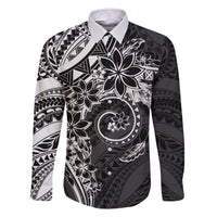 Polynesian Pattern With Plumeria Flowers Family Matching Short Sleeve Bodycon Dress and Hawaiian Shirt Black LT05 Dad's Shirt - Long Sleeve Black - Polynesian Pride