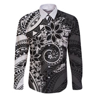 Polynesian Pattern With Plumeria Flowers Family Matching Summer Maxi Dress and Hawaiian Shirt Black LT05 Dad's Shirt - Long Sleeve Black - Polynesian Pride