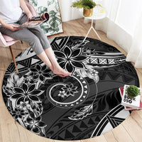 Polynesian Pattern With Plumeria Flowers Round Carpet Black