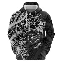 Polynesian Pattern With Plumeria Flowers Zip Hoodie Black