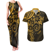 Polynesian Sunset Plumeria Couples Matching Tank Maxi Dress and Hawaiian Shirt Gold Polynesian Tattoo LT05 Gold - Polynesian Pride