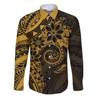 Polynesian Sunset Plumeria Family Matching Mermaid Dress and Hawaiian Shirt Gold Polynesian Tattoo LT05 Dad's Shirt - Long Sleeve Gold - Polynesian Pride
