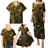 Polynesian Sunset Plumeria Family Matching Puletasi and Hawaiian Shirt Gold Polynesian Tattoo LT05 - Polynesian Pride