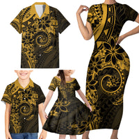 Polynesian Sunset Plumeria Family Matching Short Sleeve Bodycon Dress and Hawaiian Shirt Gold Polynesian Tattoo LT05 - Polynesian Pride