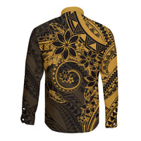Polynesian Sunset Plumeria Long Sleeve Button Shirt Gold Polynesian Tattoo