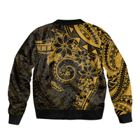 Polynesian Sunset Plumeria Sleeve Zip Bomber Jacket Gold Polynesian Tattoo