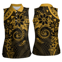 Polynesian Sunset Plumeria Women Sleeveless Polo Shirt Gold Polynesian Tattoo LT05 - Polynesian Pride