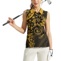 Polynesian Sunset Plumeria Women Sleeveless Polo Shirt Gold Polynesian Tattoo LT05 - Polynesian Pride