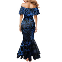Polynesian Sunset Plumeria Family Matching Mermaid Dress and Hawaiian Shirt Navy Polynesian Tattoo
