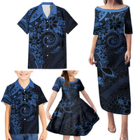 Polynesian Sunset Plumeria Family Matching Puletasi and Hawaiian Shirt Navy Polynesian Tattoo LT05 - Polynesian Pride