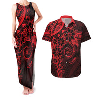 Polynesian Sunset Plumeria Couples Matching Tank Maxi Dress and Hawaiian Shirt Red Polynesian Tattoo LT05 Red - Polynesian Pride