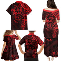 Polynesian Sunset Plumeria Family Matching Puletasi and Hawaiian Shirt Red Polynesian Tattoo LT05 - Polynesian Pride
