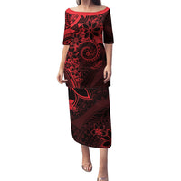 Polynesian Sunset Plumeria Family Matching Puletasi and Hawaiian Shirt Red Polynesian Tattoo LT05 Mom's Dress Red - Polynesian Pride