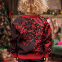 Polynesian Sunset Plumeria Kid Ugly Christmas Sweater Red Polynesian Tattoo