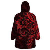 Polynesian Sunset Plumeria Wearable Blanket Hoodie Red Polynesian Tattoo