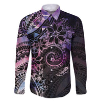Polynesian Sunset Plumeria Family Matching Puletasi and Hawaiian Shirt Galaxy Polynesian Tattoo LT05 Dad's Shirt - Long Sleeve Galaxy - Polynesian Pride