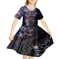 Polynesian Sunset Plumeria Kid Short Sleeve Dress Galaxy Polynesian Tattoo