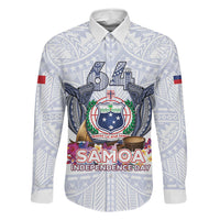 Samoa Independence Day Family Matching Off Shoulder Maxi Dress and Hawaiian Shirt Samoa United For A New Beginning LT05 Dad's Shirt - Long Sleeve White - Polynesian Pride