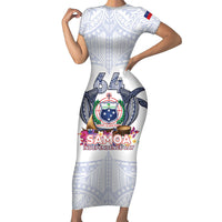 Samoa Independence Day Short Sleeve Bodycon Dress Samoa United For A New Beginning LT05 Long Dress White - Polynesian Pride