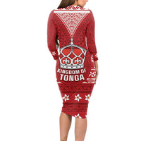 Tonga King Tupou VI Day Long Sleeve Bodycon Dress Traditional Tongan Kupesi Pattern