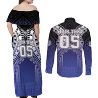 Custom Fiji Drua Couples Matching Off Shoulder Maxi Dress and Long Sleeve Button Shirt Fijian Tapa Pattern