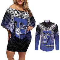 Custom Fiji Drua Couples Matching Off Shoulder Short Dress and Long Sleeve Button Shirt Fijian Tapa Pattern