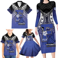 Custom Fiji Drua Family Matching Long Sleeve Bodycon Dress and Hawaiian Shirt Fijian Tapa Pattern