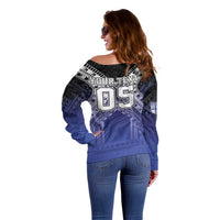 Custom Fiji Drua Off Shoulder Sweater Fijian Tapa Pattern