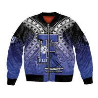 Custom Fiji Drua Sleeve Zip Bomber Jacket Fijian Tapa Pattern