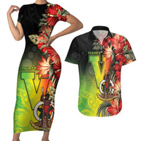 Aboriginal Dot Art Vanuatu Personalised Couples Matching Short Sleeve Bodycon Dress and Hawaiian Shirt Tropical Flowers