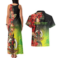Aboriginal Dot Art Vanuatu Personalised Couples Matching Tank Maxi Dress and Hawaiian Shirt Tropical Flowers