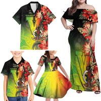 Aboriginal Dot Art Vanuatu Personalised Family Matching Off Shoulder Maxi Dress and Hawaiian Shirt Tropical Flowers