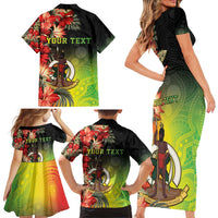 Aboriginal Dot Art Vanuatu Personalised Family Matching Short Sleeve Bodycon Dress and Hawaiian Shirt Tropical Flowers
